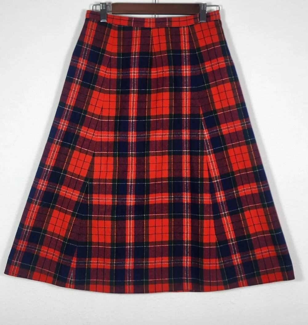 Vtg Pendleton Red Plaid 100% Wool Skirt Christmas Formal Academia Core Size 14